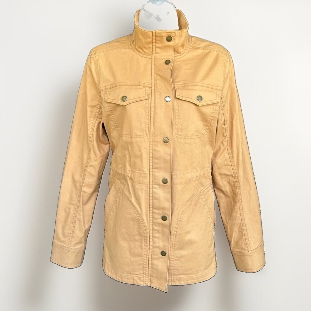 LL Bean BeanFlex Jacket Womens Med Cinched Waist Utility Military Full Zip Khaki